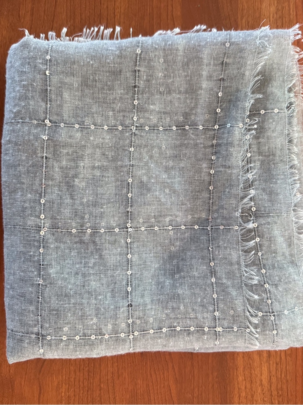 Light Gray Beaded Windowpane Scarf - Women's Wrap